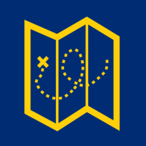 Jesus dads logo showing name, slogan and map icon.